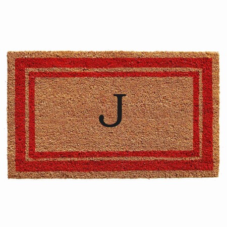 Monogram Door Mat, Natural, Red, 18 in W x 30 in L